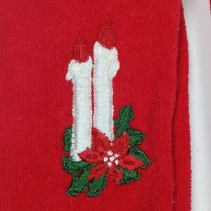 2 VTG Christmas Cotton Kitchen/Guest Hand Towels Candles Poinsettia Embroidered